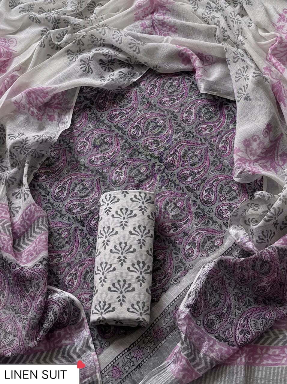 Traditional Sanganeri Printed Linen Suit With Linen Dupatta (BSLID64)