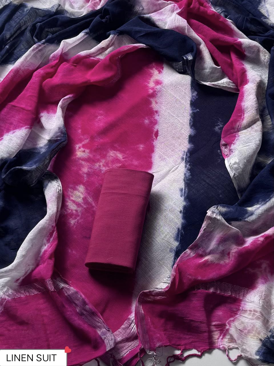 New Traditional Tie and Dye Linen Suit With Linen Dupatta (BSLID51)