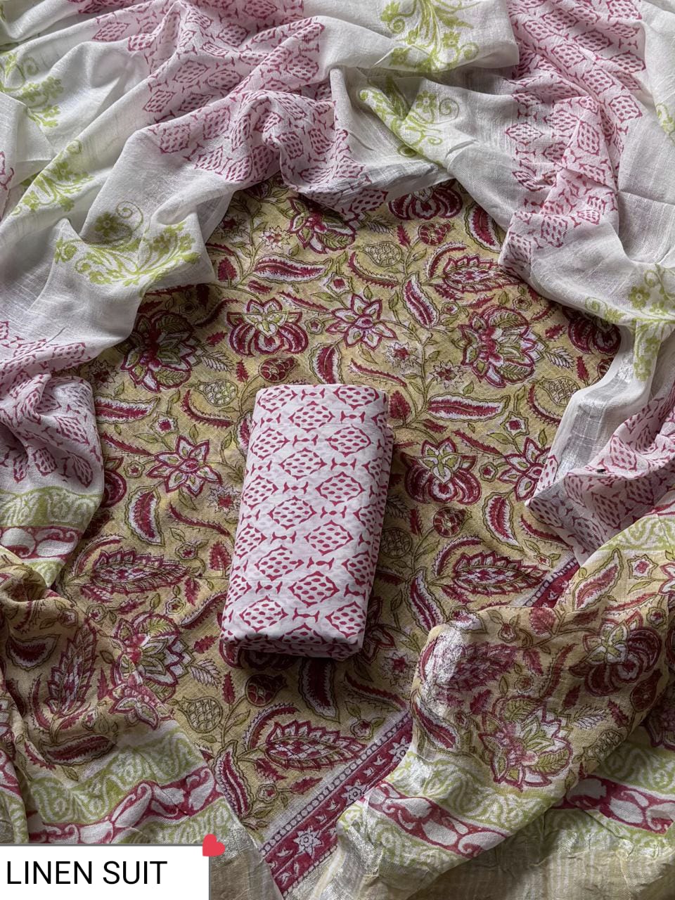 Traditional Sanganeri Printed Linen Suit With Linen Dupatta (BSLID67)