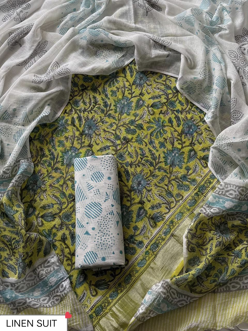 Traditional Sanganeri Printed Linen Suit With Linen Dupatta (BSLID66)