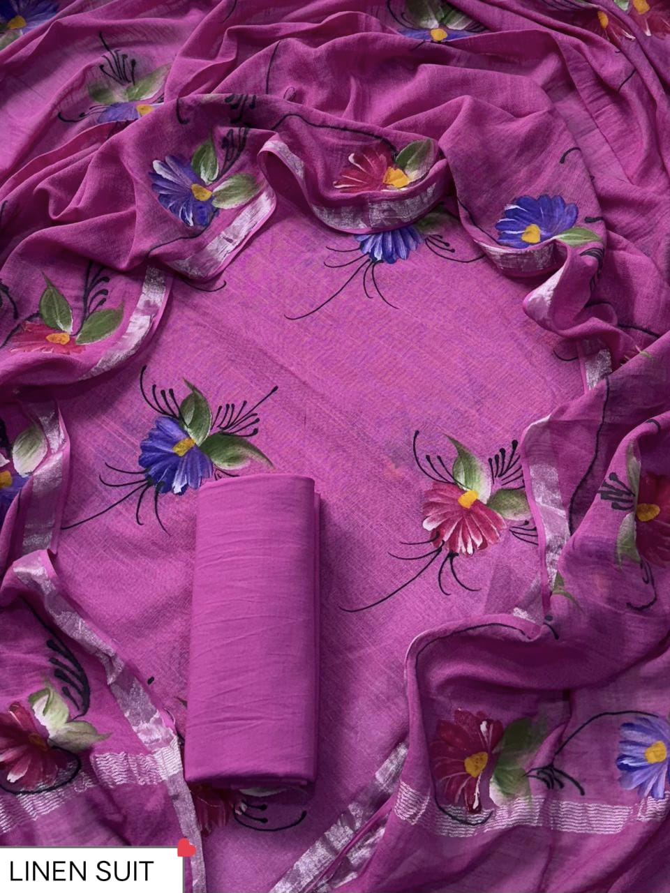 Traditional Hand Painted Linen Suit With Linen Dupatta (BSLID55)