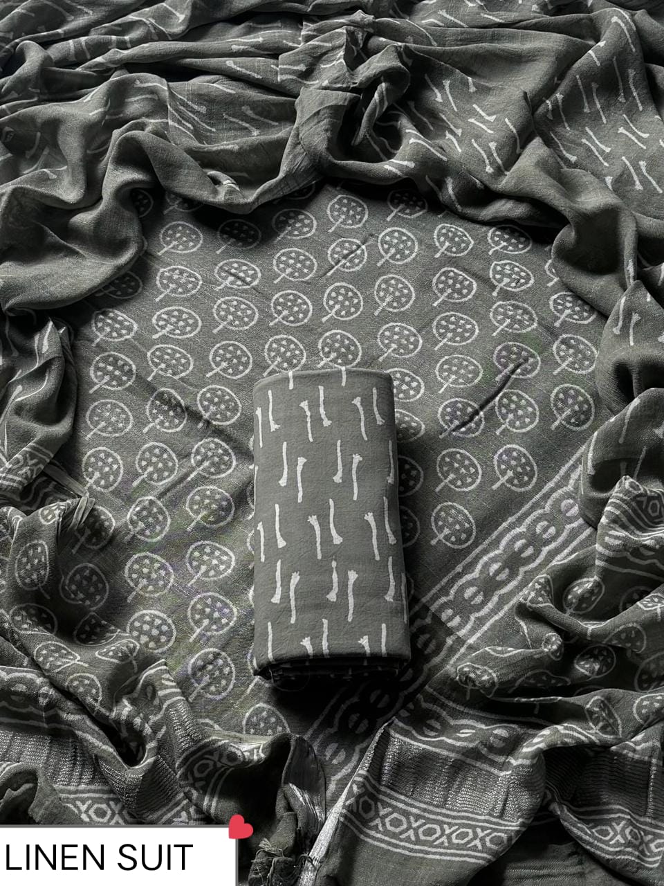 Traditional Sanganeri Printed Linen Suit With Linen Dupatta (BSLID70)