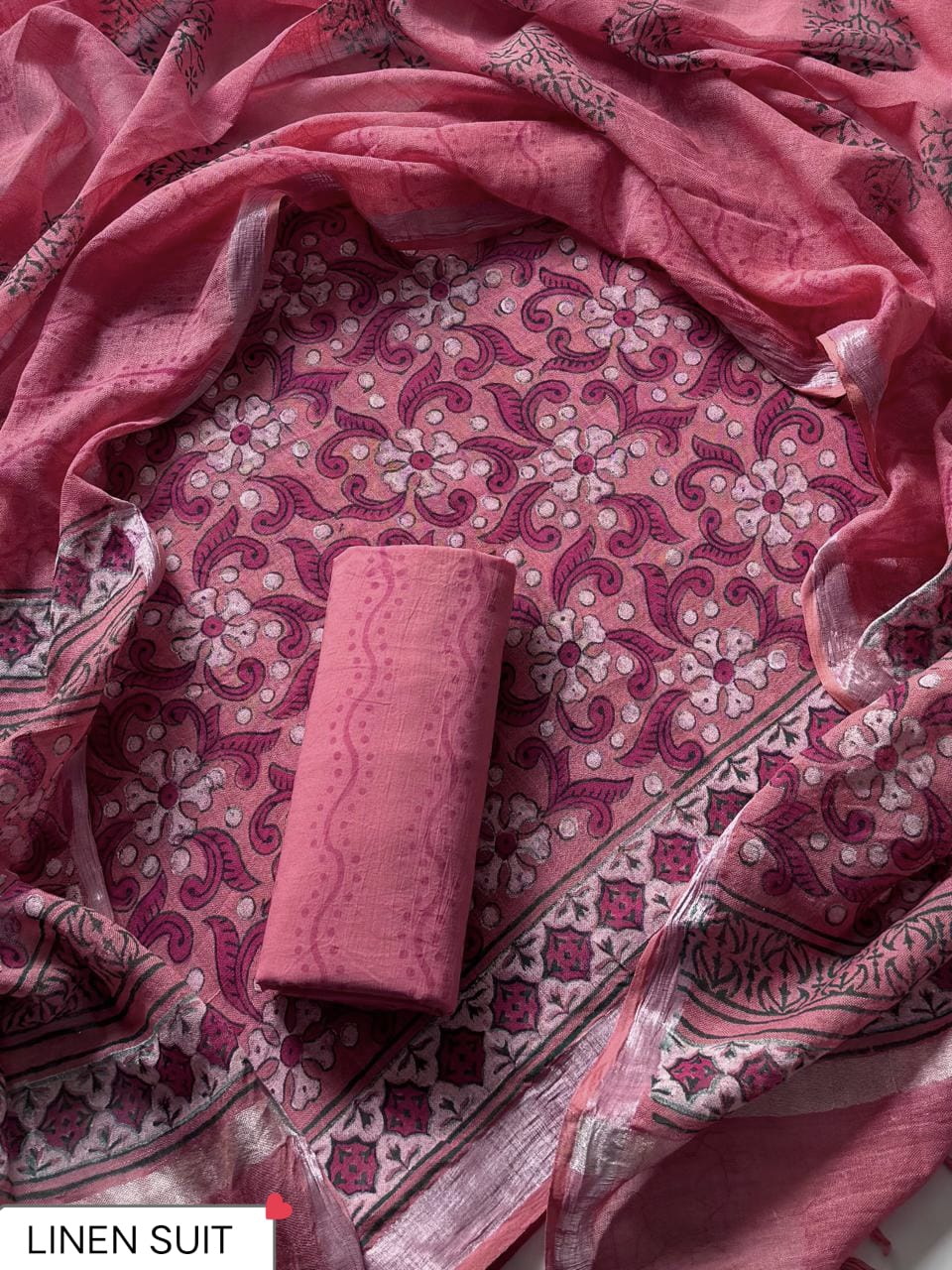 Traditional Sanganeri Printed Linen Suit With Linen Dupatta (BSLID71)