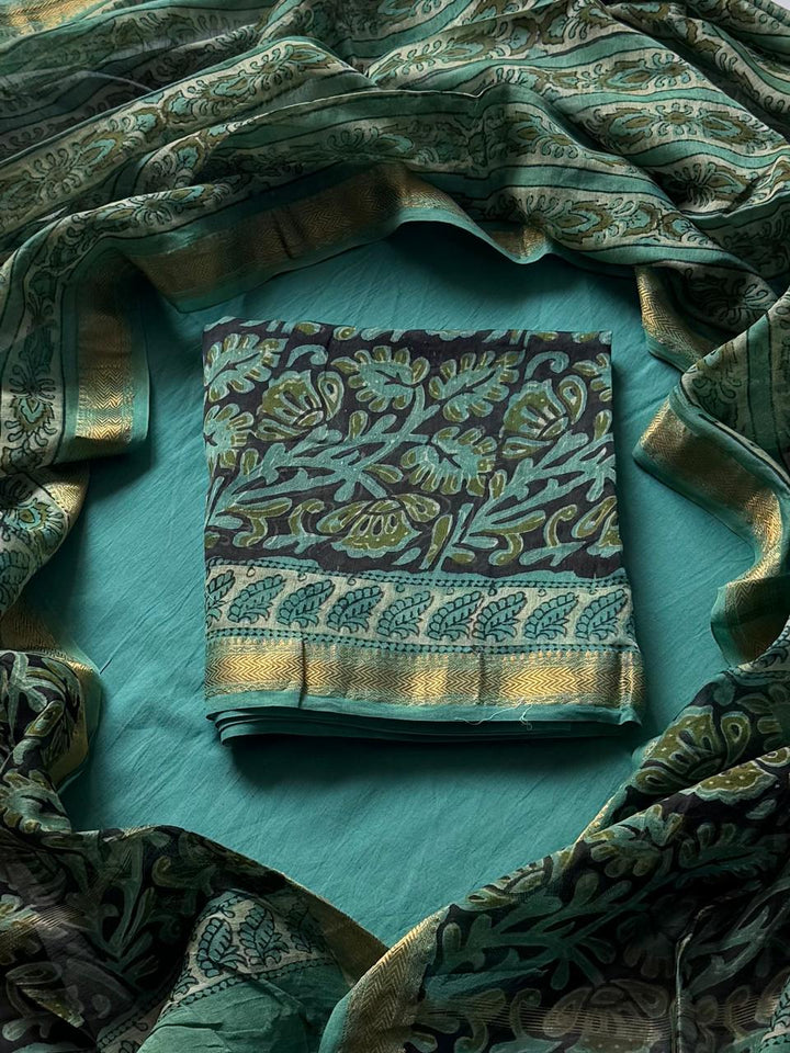 Maheshwari Silk Ajrakh Suits In Vanaspati Pomegranate Peel Dye (BSAJ31)