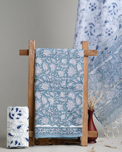 Hand Block Print Fabric, Cotton Suit With Kota Doria Dupatta