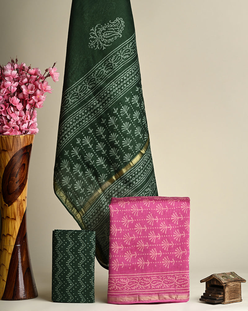 Discharge Printed Chanderi Silk Suit And Dupatta