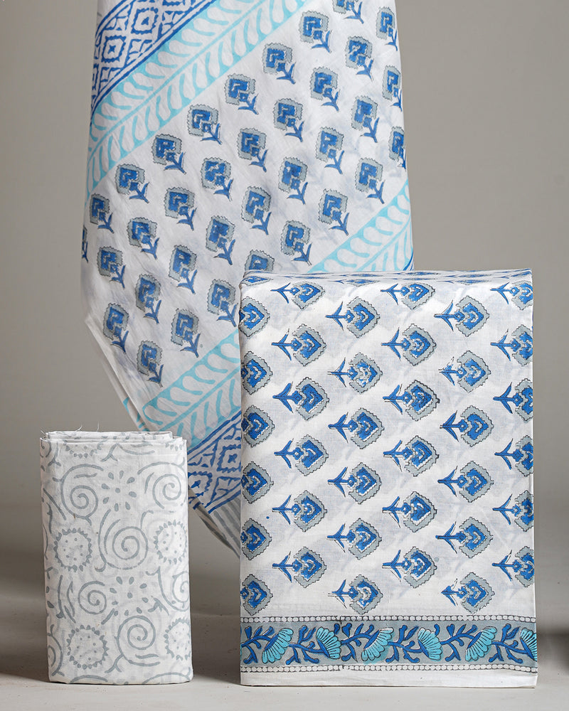 Hand Block Printed Cotton Suit With Cotton Dupatta