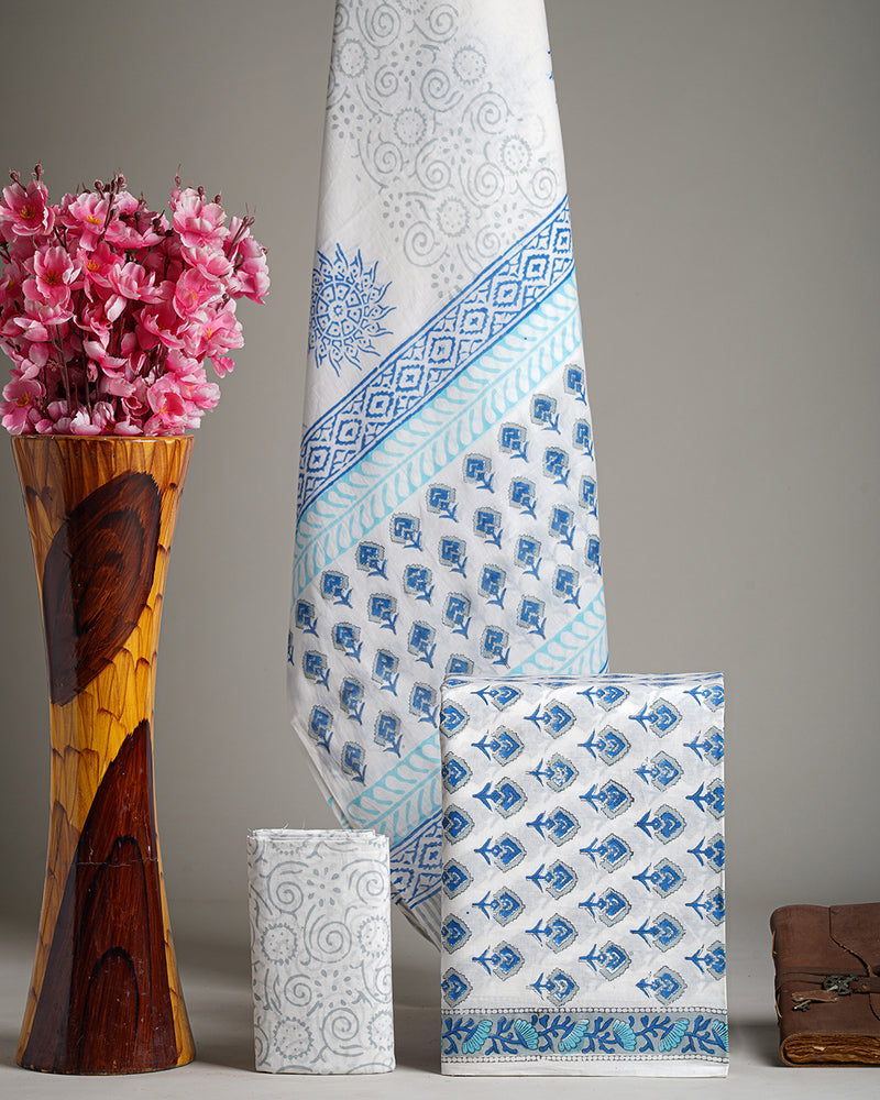 Hand Block Printed Cotton Suit With Cotton Dupatta