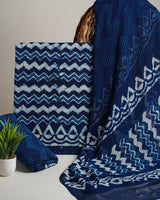 Exclusive Dabu Printed Cotton Suit With Chiffon Dupatta(BSCOTCH24)