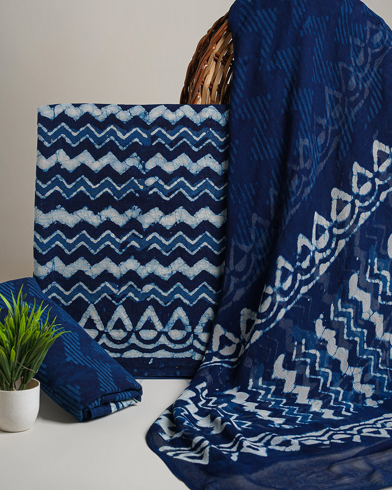 Exclusive Dabu Printed Cotton Suit With Chiffon Dupatta(BSCOTCH24)