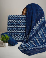 Exclusive Dabu Printed Cotton Suit With Chiffon Dupatta(BSCOTCH24)