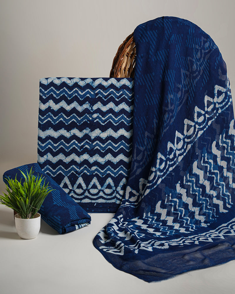 Exclusive Dabu Printed Cotton Suit With Chiffon Dupatta(BSCOTCH24)