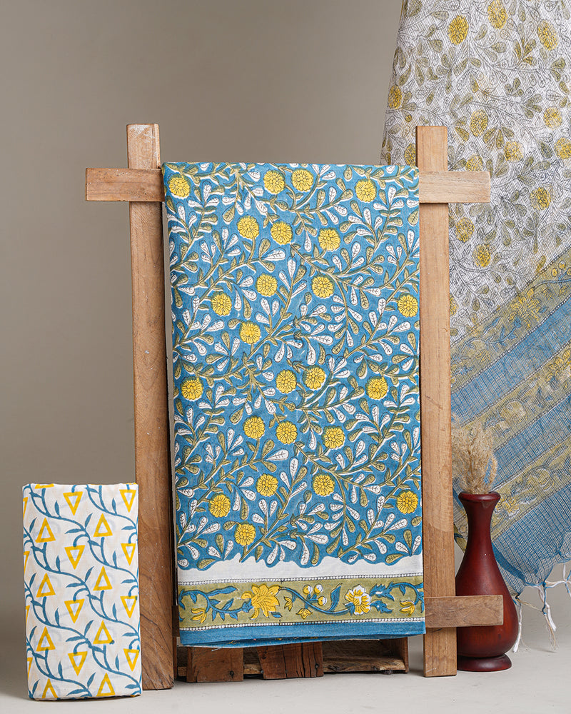 Hand Block Print Cotton Suit With Kota Doria Dupatta