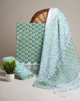 Hand Block Sanganeri Print Cotton Suit With Chiffon Dupatta