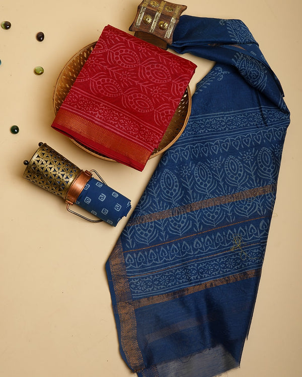 Discharge Print Maheshwari Silk Suit With Maheshwari Dupatta