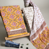 Hand Block Sanganeri Print Cotton Suit With Chiffon Dupatta