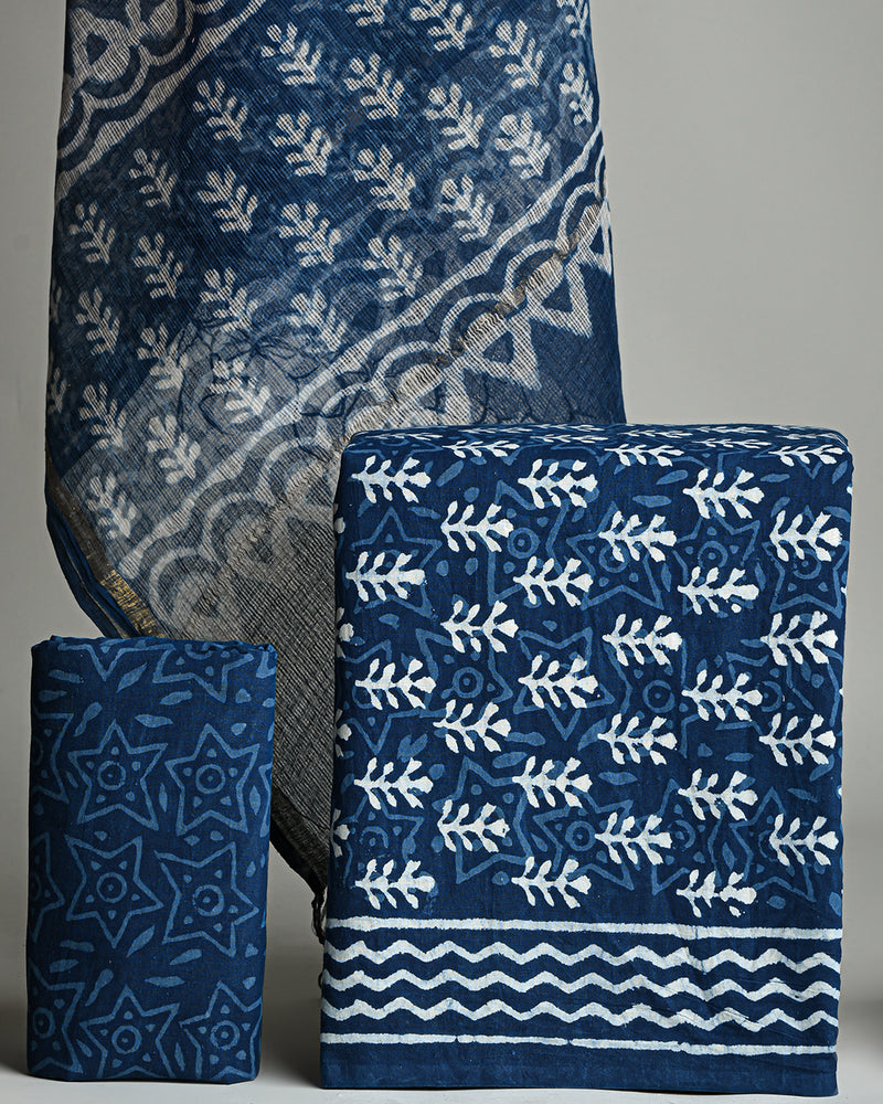 Dabu Print Cotton Suit With Kota Doria Dupatta