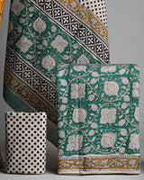 Hand Block Printed Cotton Suit With Cotton Dupatta