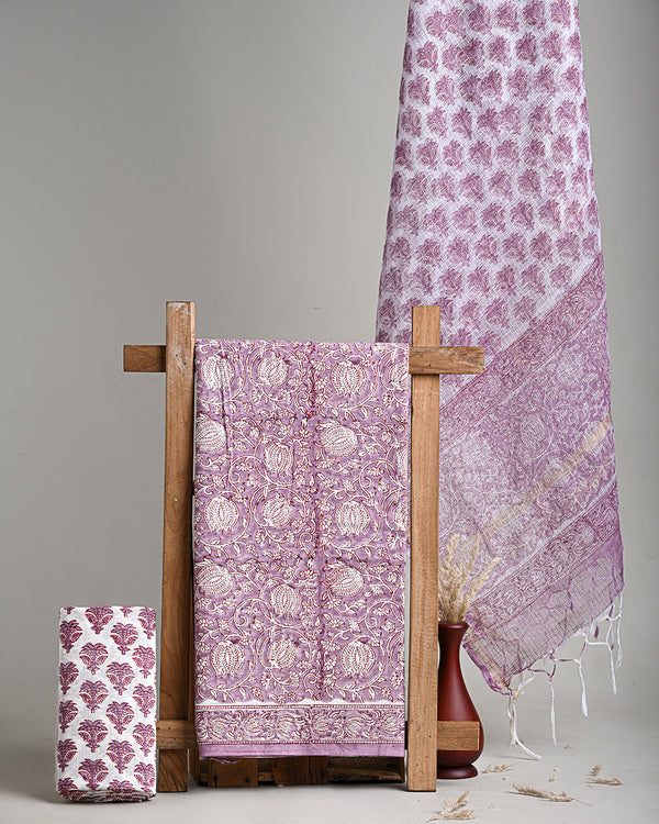 Hand Block Print Fabric, Cotton Suit With Kota Doria Dupatta
