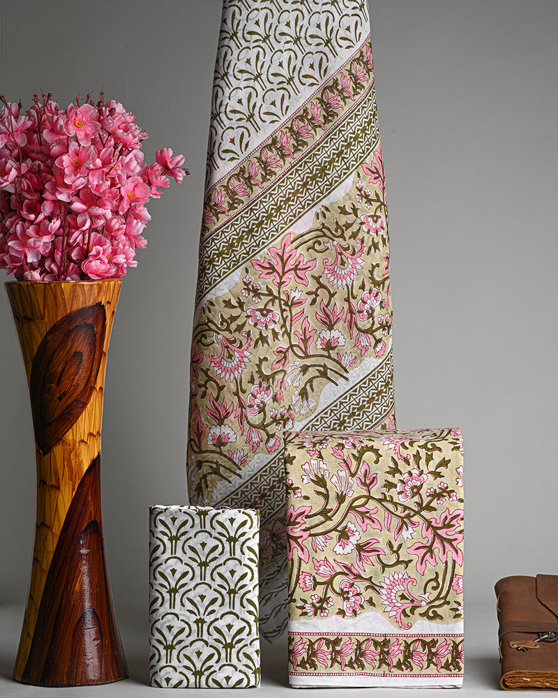 Hand Block Printed Cotton Suit With Cotton Duptta