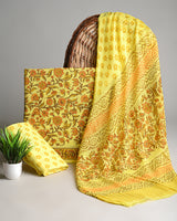 Premium Yellow  Hand Block Sanganeri Print Cotton Suit With Chiffon Dupatta(BSCOTCH26)