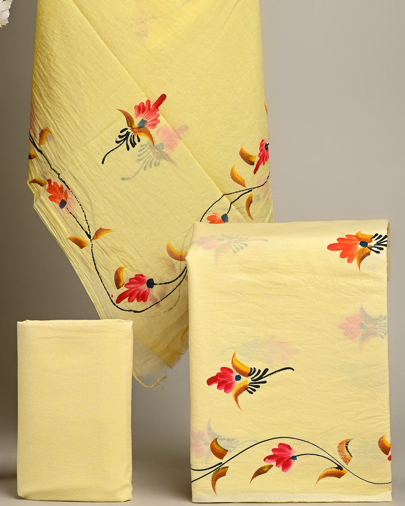 Hand Block Printed Cotton Suit With Cotton Dupatta