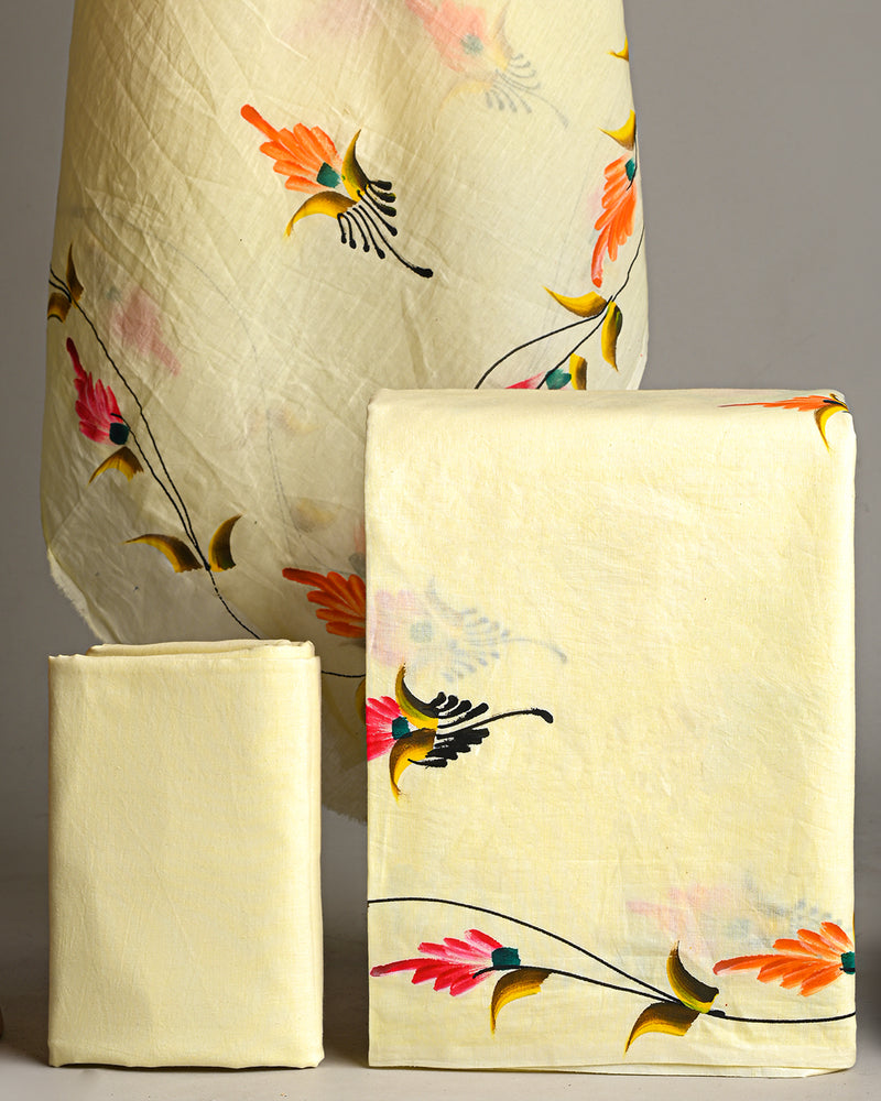 Hand Block Printed Cotton Suit With Cotton Dupatta