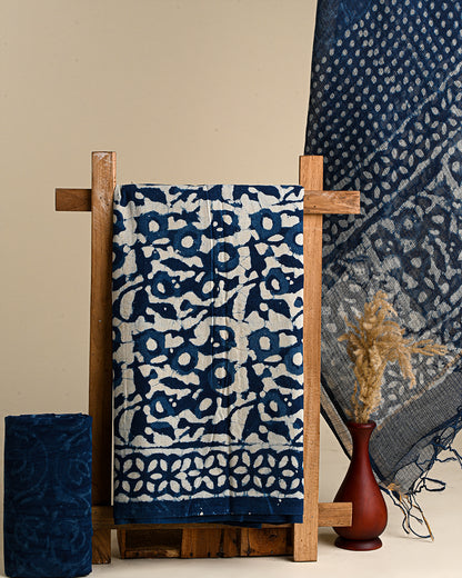 Dabu Print Cotton Suit With Kota Doria Dupatta