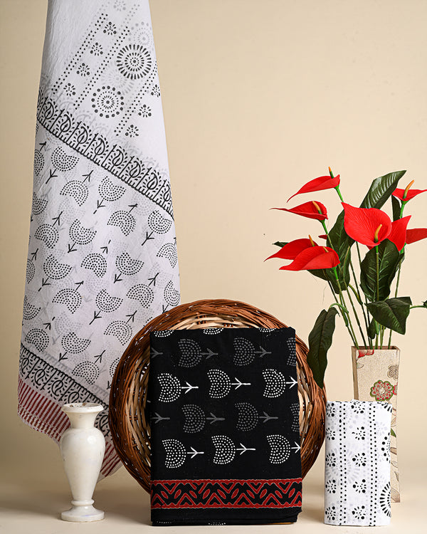 Hand Block Print Cotton Suit With Mulmul Dupatta (BSCOTMU33)