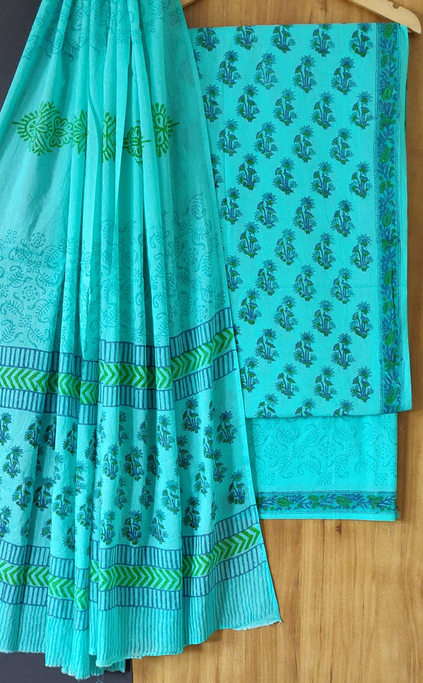 Hand Block Printed Cotton Suit With Cotton Duptta
