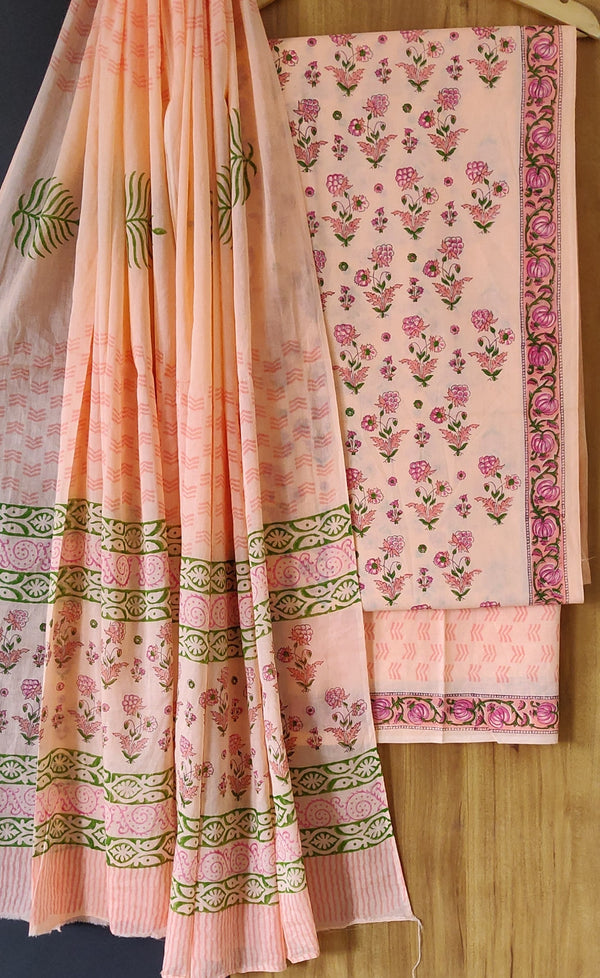 Hand Block Printed Cotton Suit With Cotton Dupatta