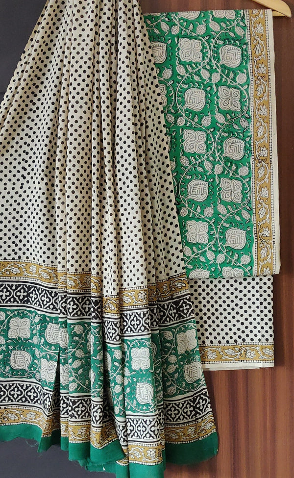 Hand Block Printed Cotton Suit With Cotton Dupatta