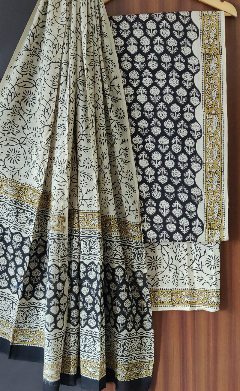 Hand Block Printed Cotton Suit With Cotton Dupatta