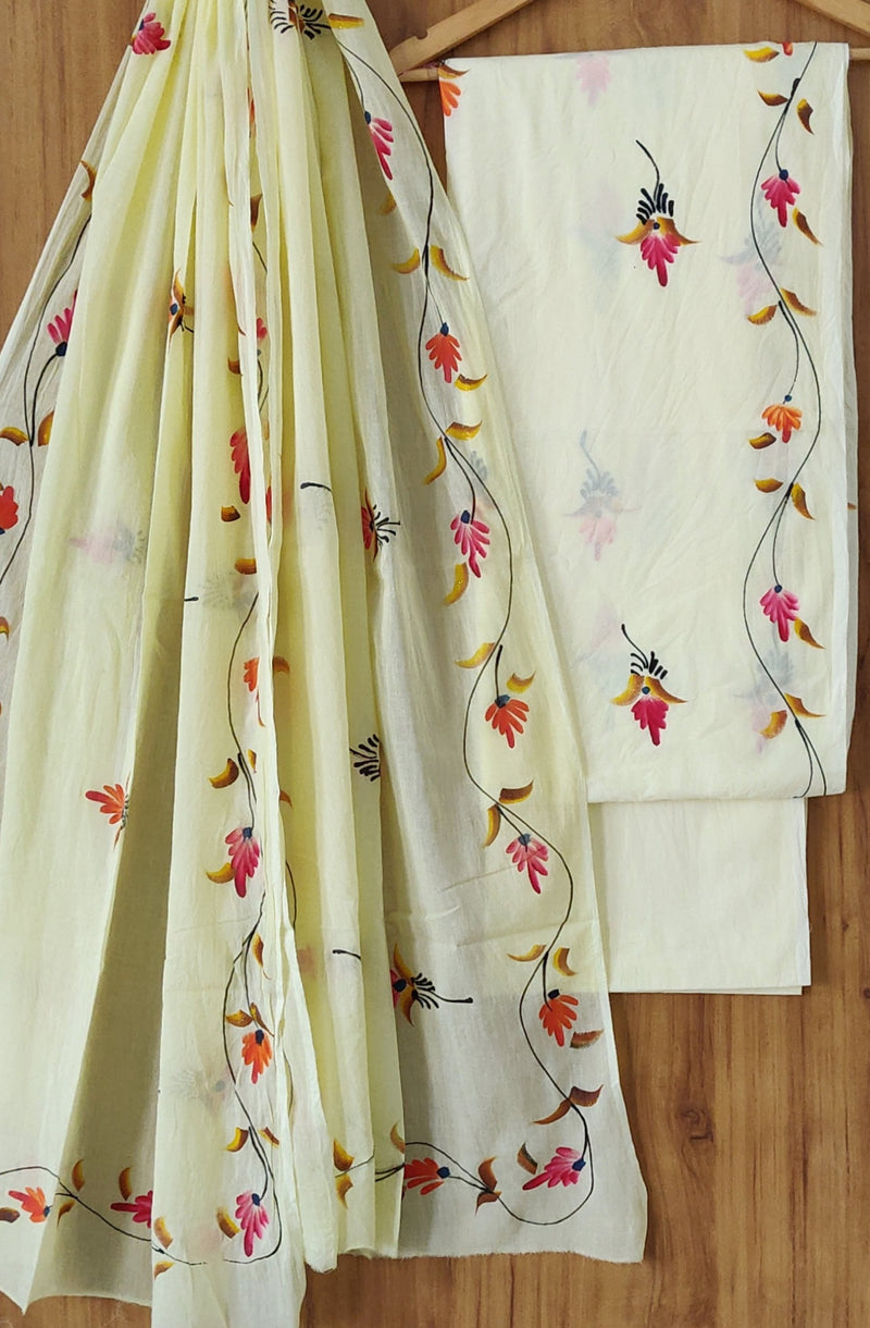 Hand Block Printed Cotton Suit With Cotton Dupatta