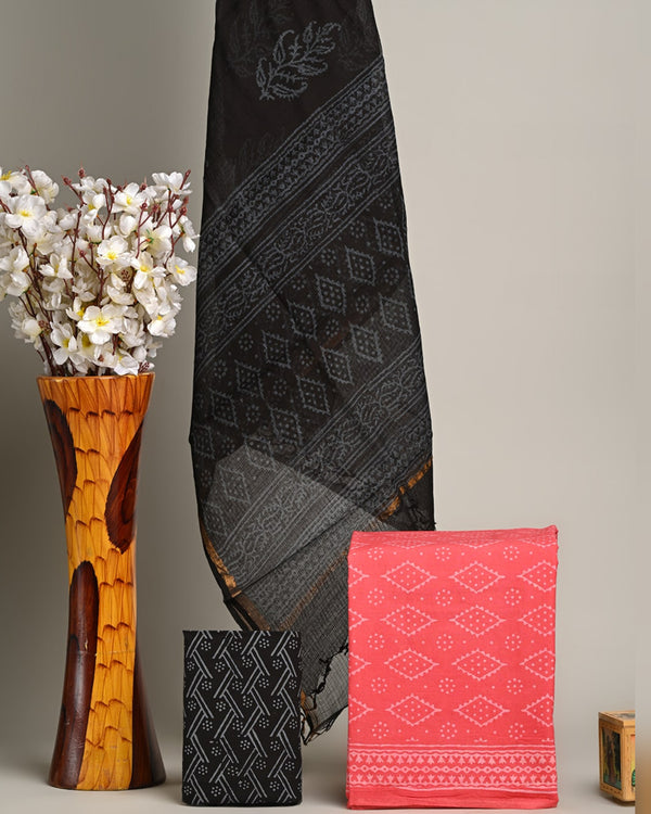 Hand Block Print Cotton Suit With Kota Doria Dupatta