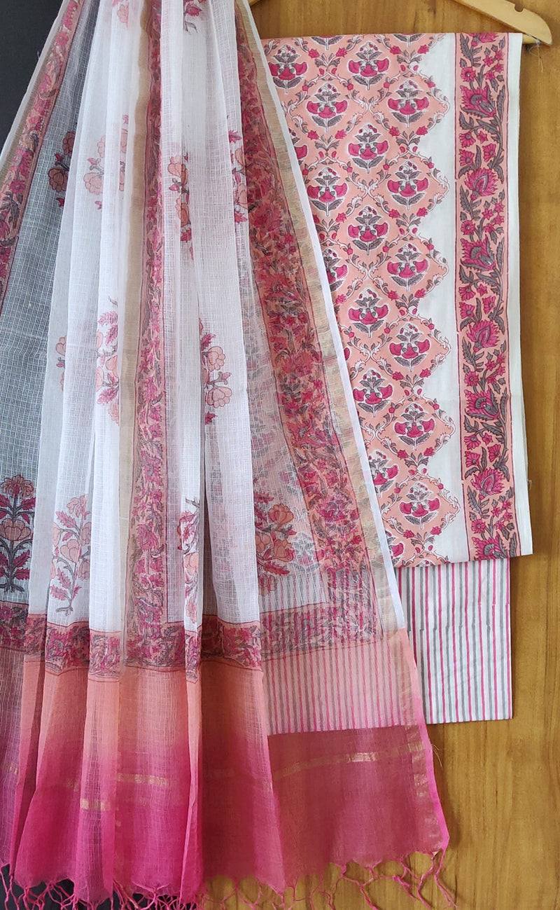 Hand Block Print Fabric, Cotton Suit With Kota Doria Dupatta