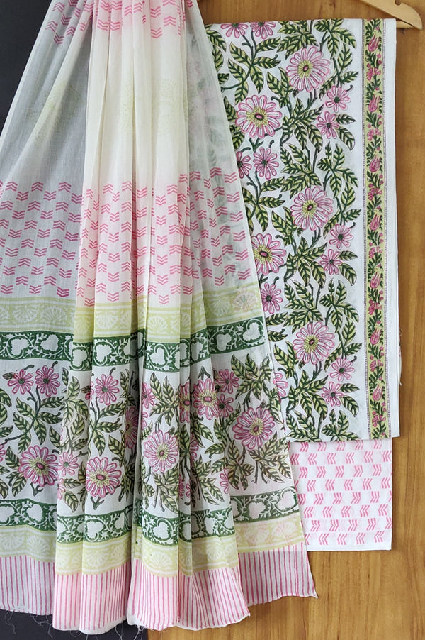 Hand Block Printed Cotton Suit With Cotton Dupatta